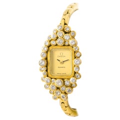 Omega Diamond Yellow Gold 18K Unique Wristwatch 1970S