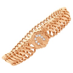 14 Karat Yellow Gold Vintage Victorian Diamond Horseshoe Woven Bracelet