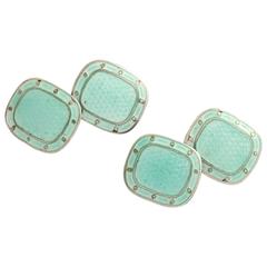 American Art Deco Guilloche Enamel Sterling Silver Cufflinks