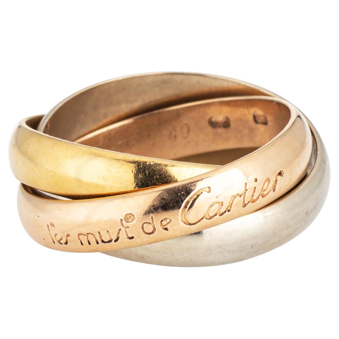 80s les Must de Cartier Trinity Ring Sz 4 3/4 EU 49 18k Gold Vintage Jewelry For Sale