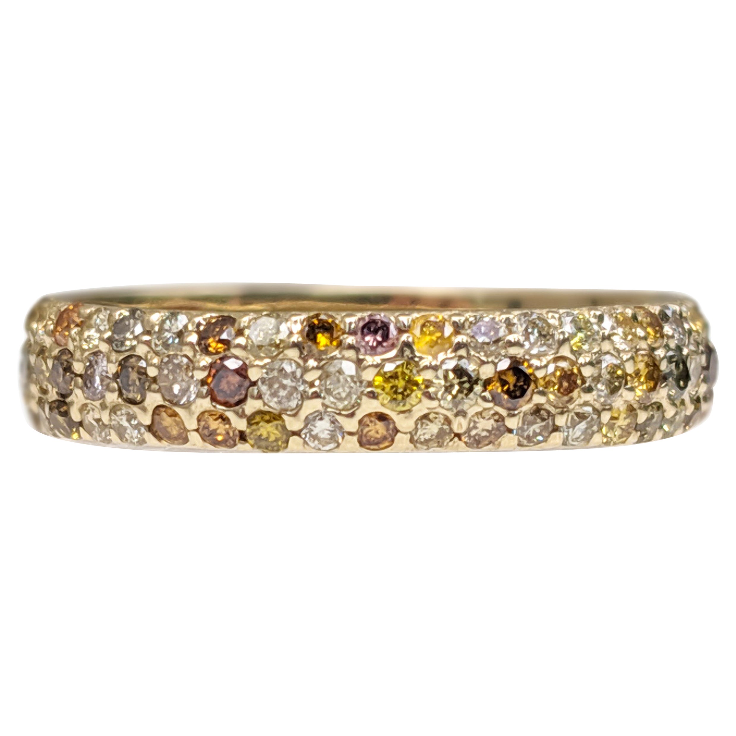 $1 NO RESERVE!   1.16 Ct Fancy  Diamonds Eternity Band 14 kt. Yellow gold Ring For Sale