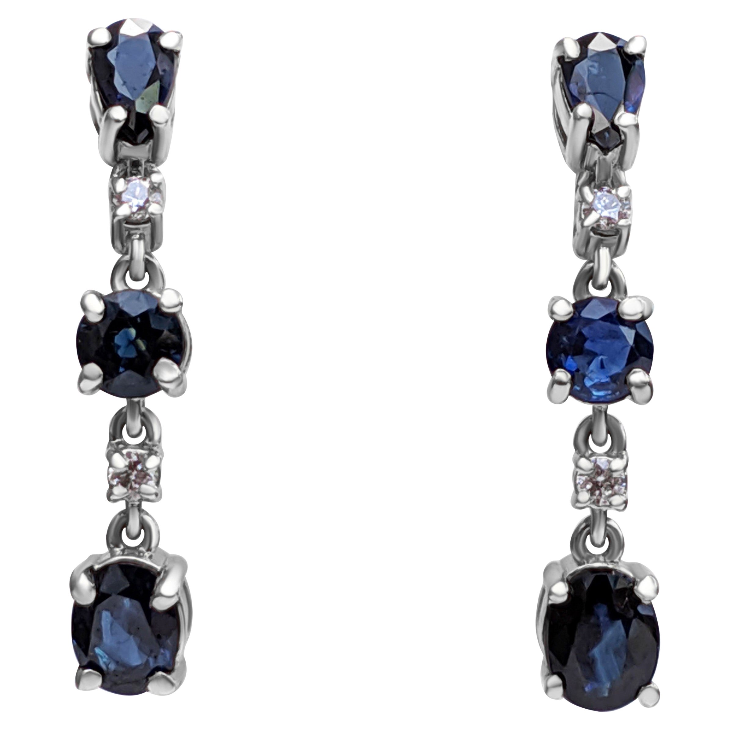 NO RESERVE!  2.08ct Sapphire & 0.10 Diamonds Earrings - 14K White Gold Earrings