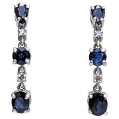 NO RESERVE!  2.08ct Sapphire & 0.10 Diamonds Earrings - 14K White Gold Earrings