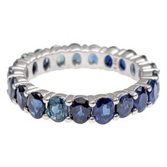 NO RESERVE! 4.55Ct Sapphire Eternity Band - Sapphire - 14kt White gold - Ring