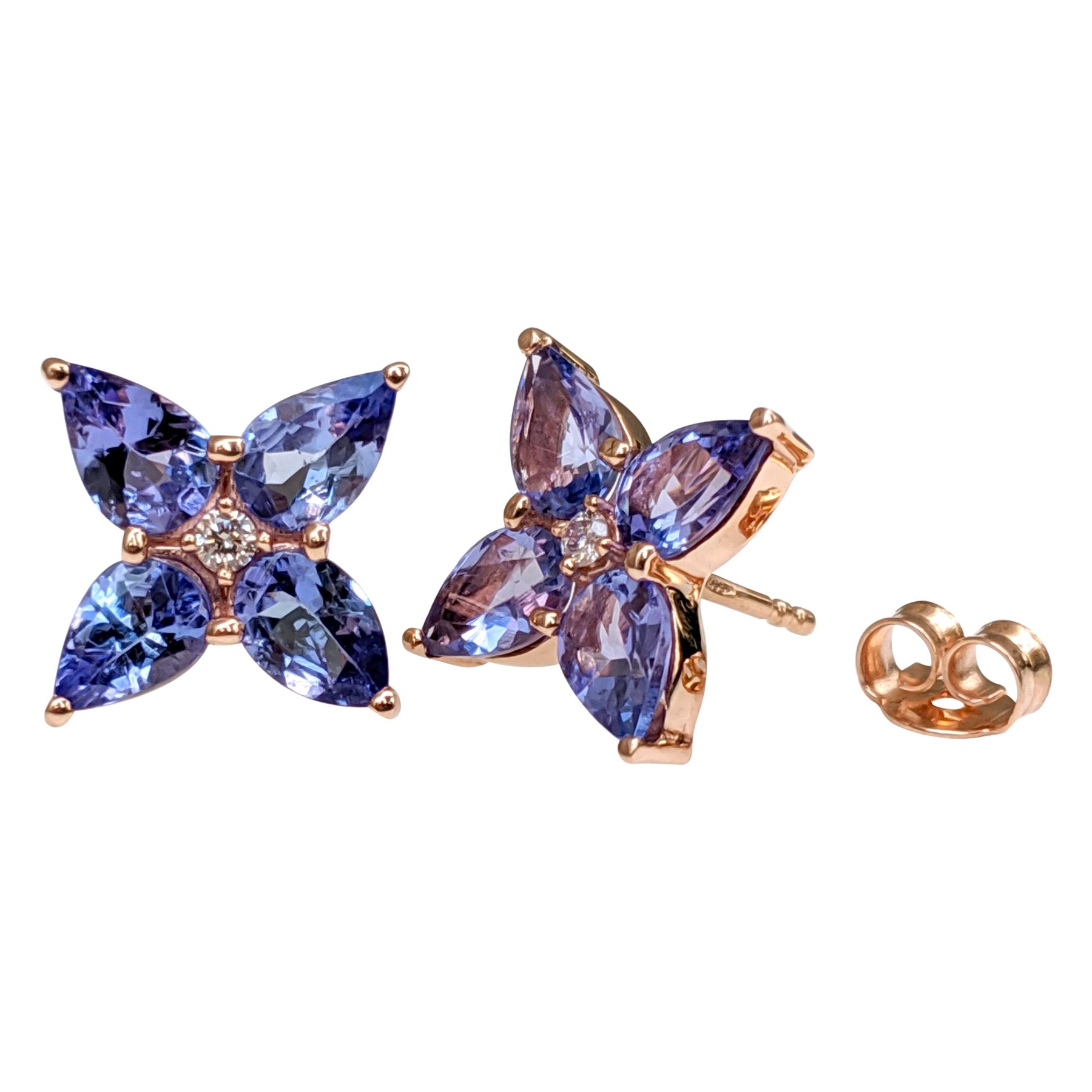 NO RESERVE! 2.78Ct Tanzanite and 0.02Ct Diamonds - 14 kt. Pink gold - Earrings For Sale