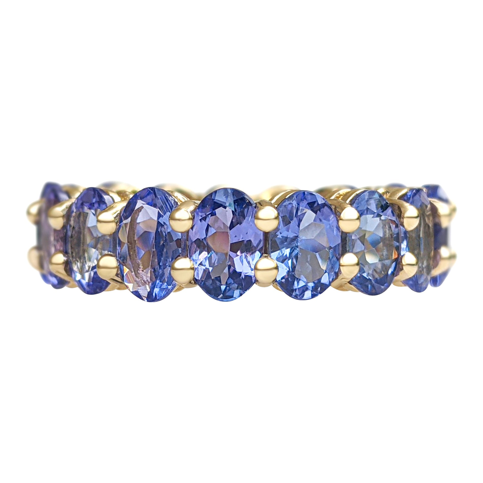 NO RESERVE! 7.31 Carat Tanzanite Eternity Band - 14 kt. Yellow Gold - Ring For Sale