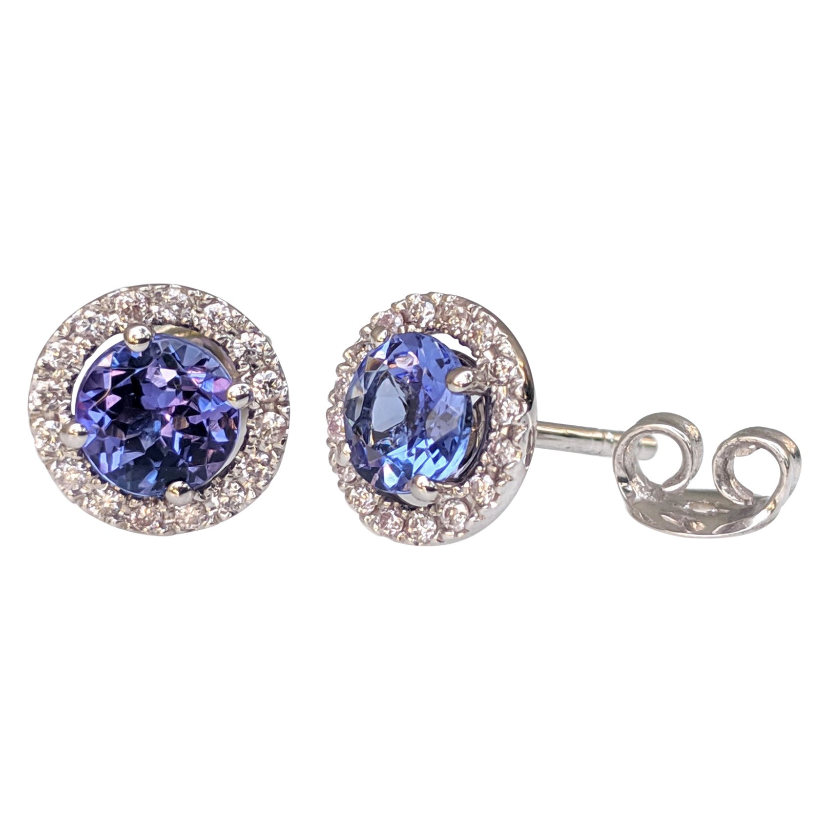 NO RESERVE! 1.48Ct Tanzanite & 0.25Ct Pink Diamonds 14 kt. White gold Earrings For Sale