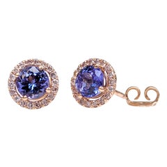 NO RESERVE! 1.47Ct Tanzanite & 0.25Ct Pink Diamonds 14 kt. Rose gold Earrings