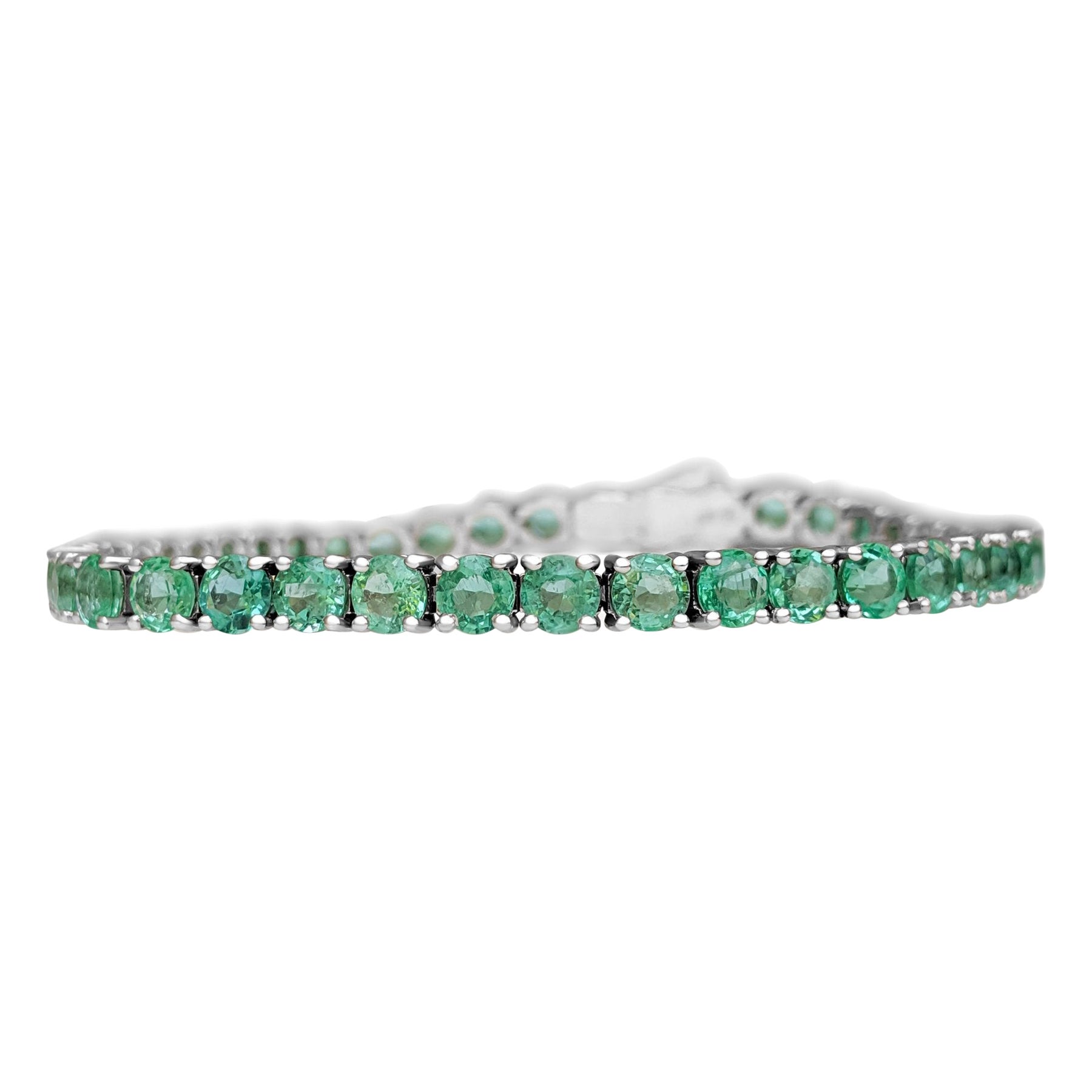 NO RESERVE! 15.34Ct Natural Emerald Tennis Riviera - 14kt White gold - Bracelet For Sale