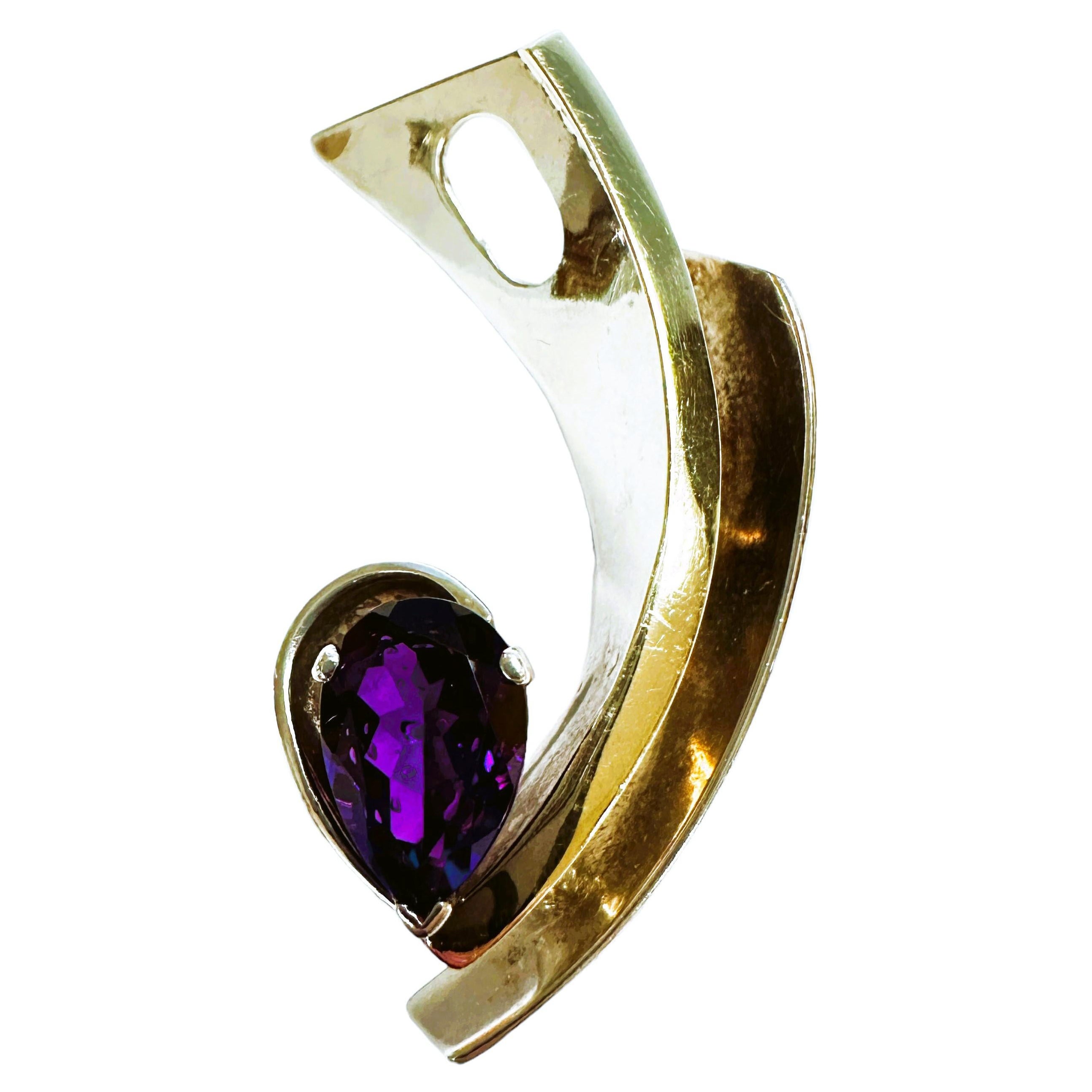 14k Gold & Sterling Silver Modernist Pendant with Purple Spinel For Sale