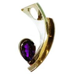 Vintage 14k Gold & Sterling Silver Modernist Pendant with Purple Spinel