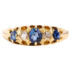 Vintage Antique 1897 Sapphire & Diamond London Bridge Ring 18 Carat Gold