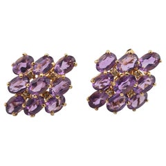 Exceptional 14K Yellow Gold Earrings with Amethyst Omega Clip Backs 