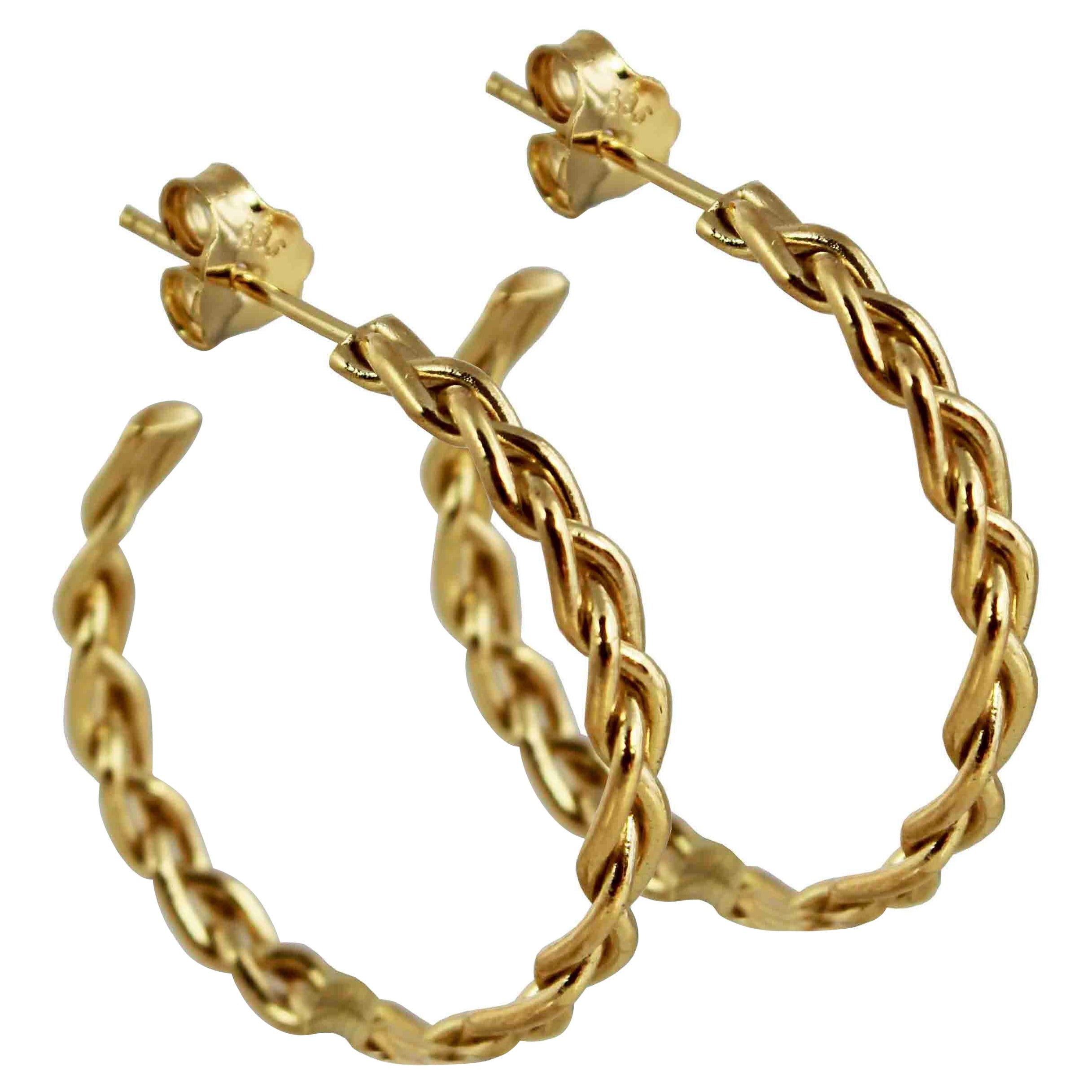 Yellow Gold Braided Hoop Earrings 9K For Sale