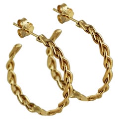 Yellow Gold Braided Hoop Earrings 9K