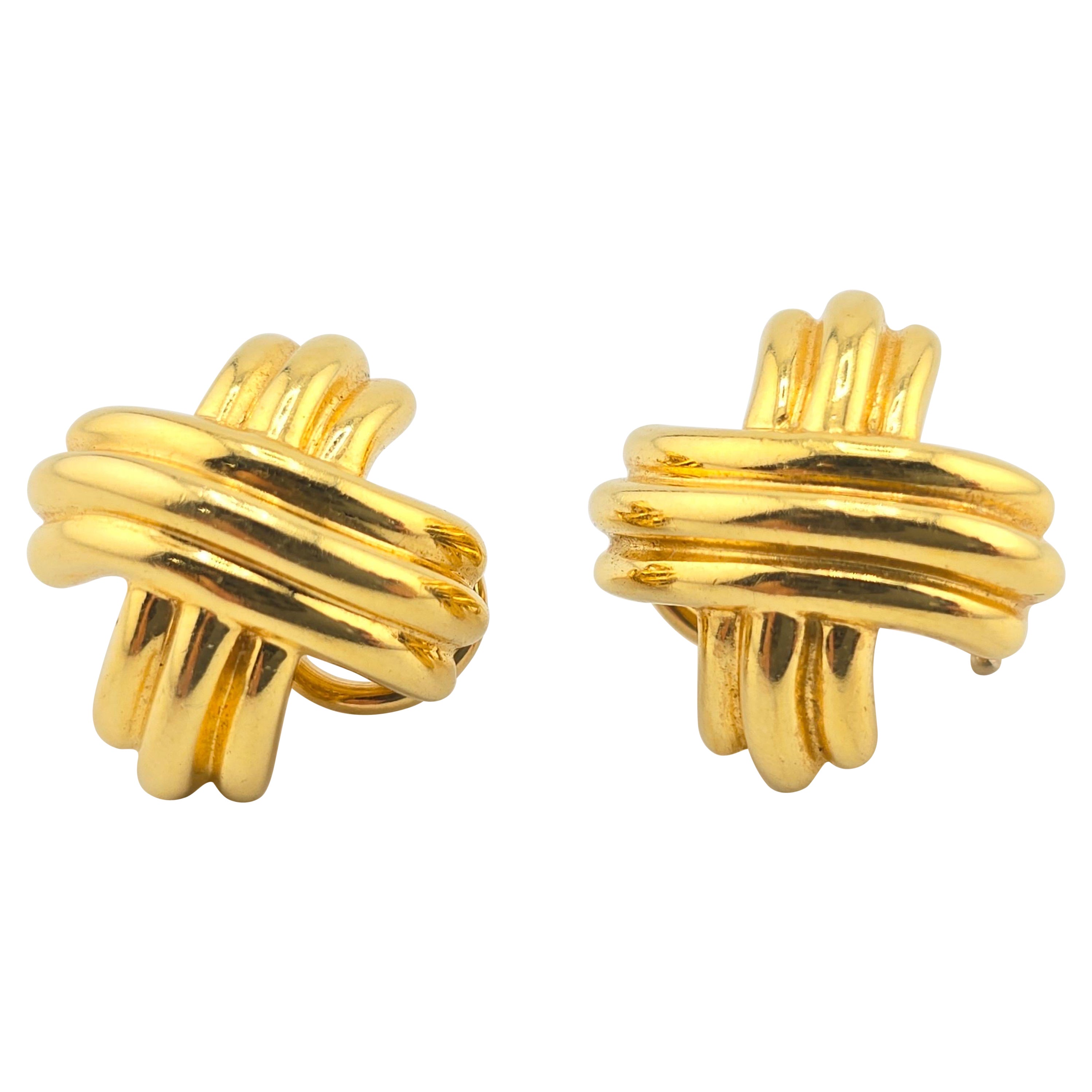 Exceptional Pair of Tiffany & Co. X Signature Earrings with Omega Backs  For Sale