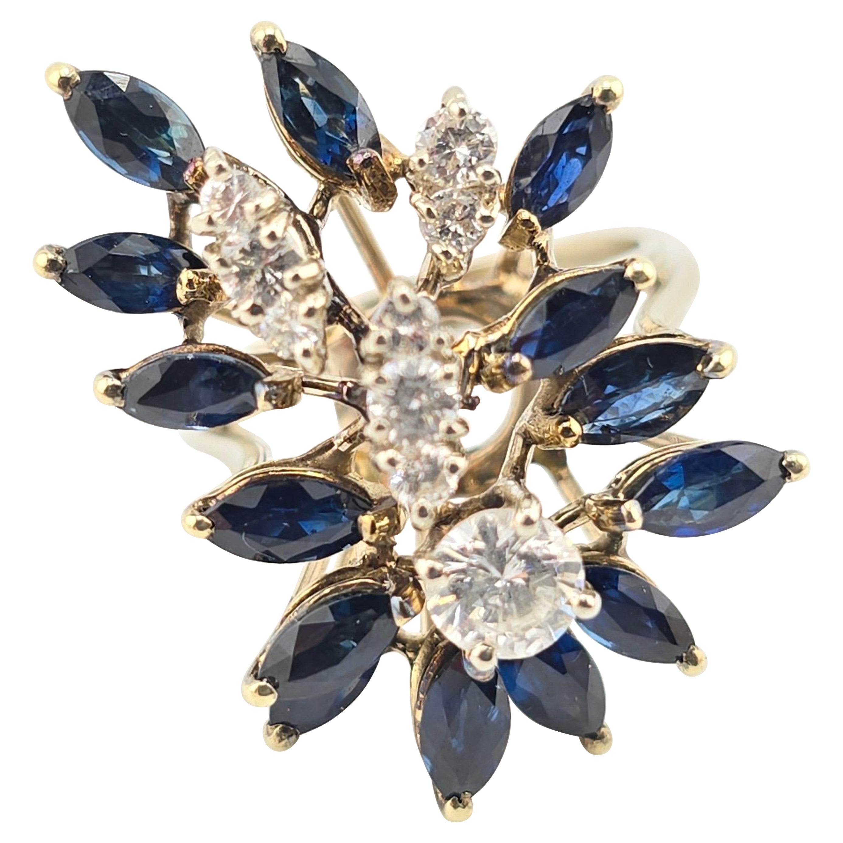 Marvelous Diamond & Sapphire Cluster Ring Gorgeous Stones For Sale
