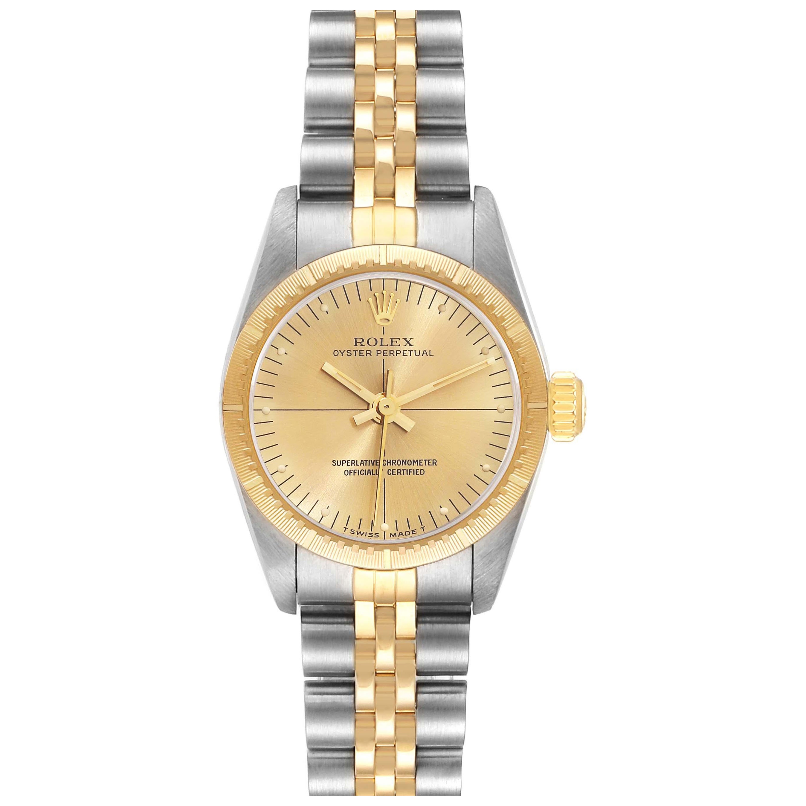 Rolex Oyster Perpetual NonDate Steel Yellow Gold Ladies Watch 67243 Box Papers