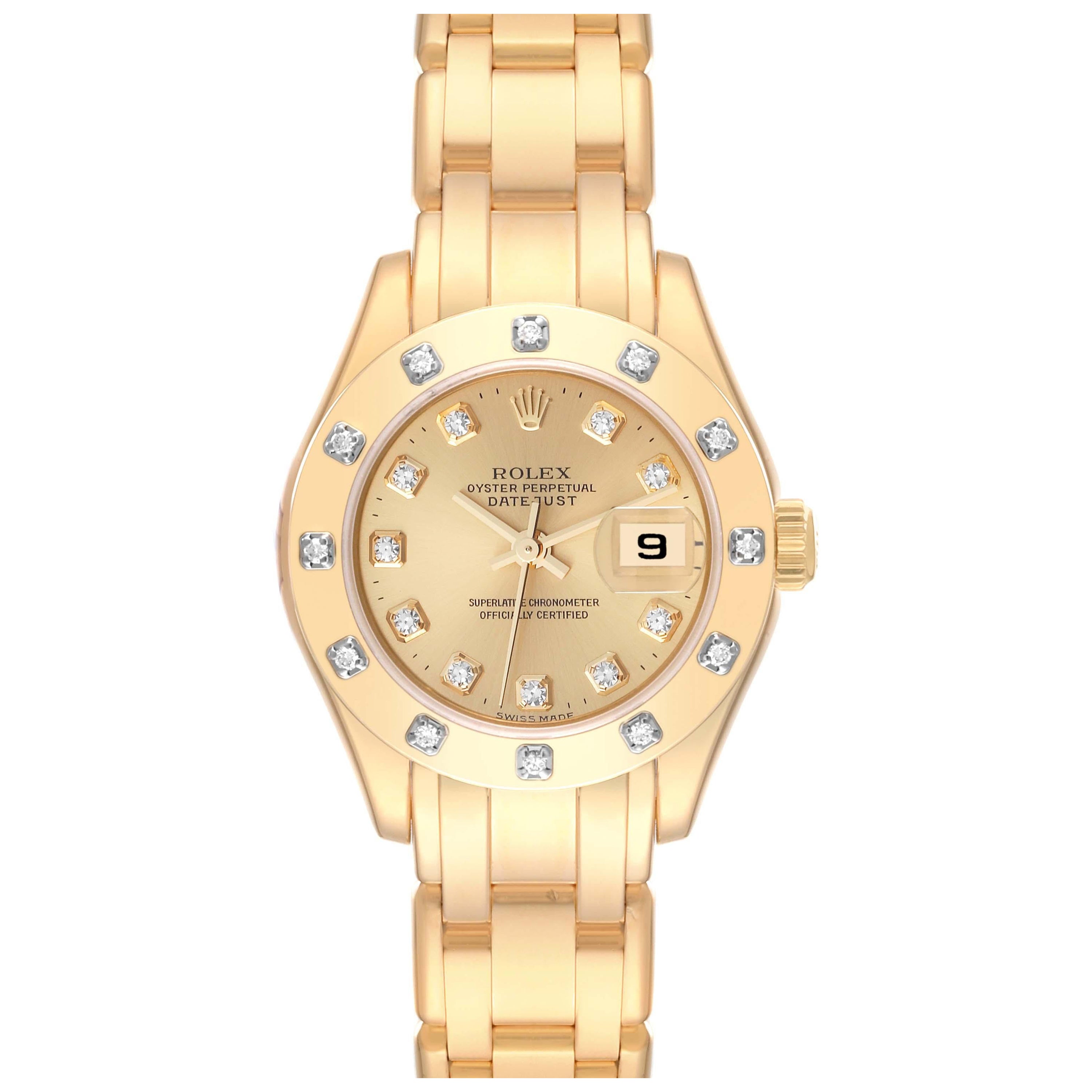Rolex Pearlmaster 18K Yellow Gold Diamond Champagne Dial Ladies Watch 80318 For Sale
