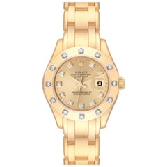 Used Rolex Pearlmaster 18K Yellow Gold Diamond Champagne Dial Ladies Watch 80318