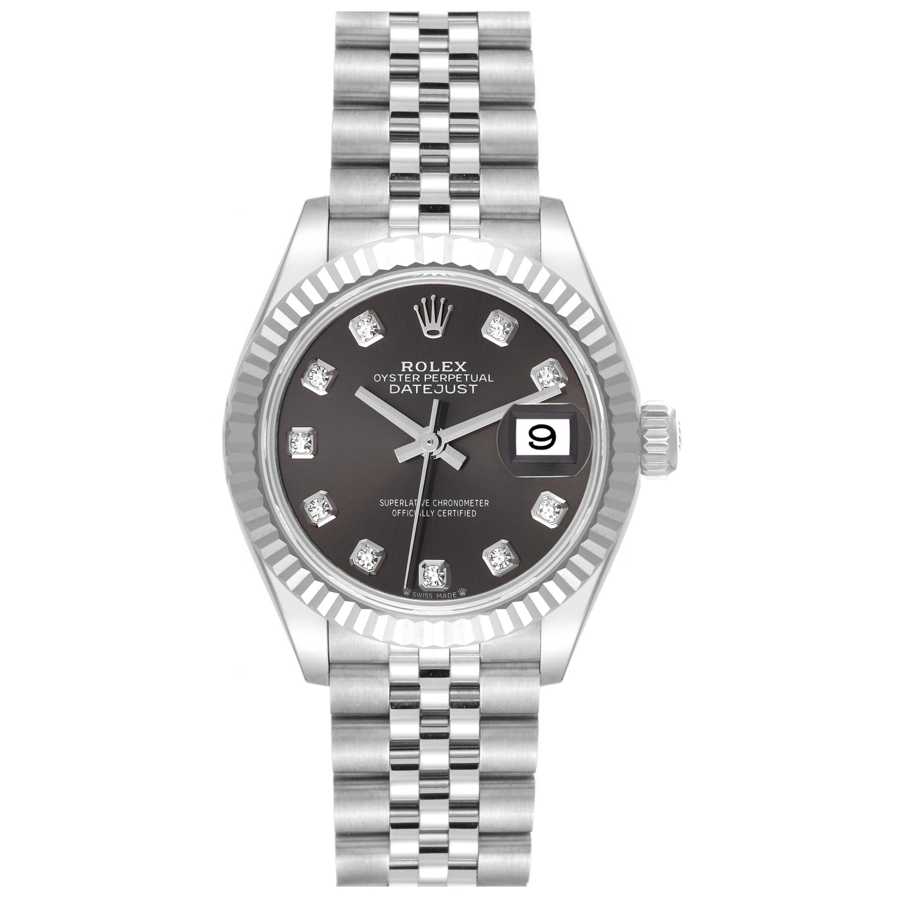 Rolex Montre Datejust 28 en acier, or blanc, cadran gris et diamants, pour femmes 279174 non portée