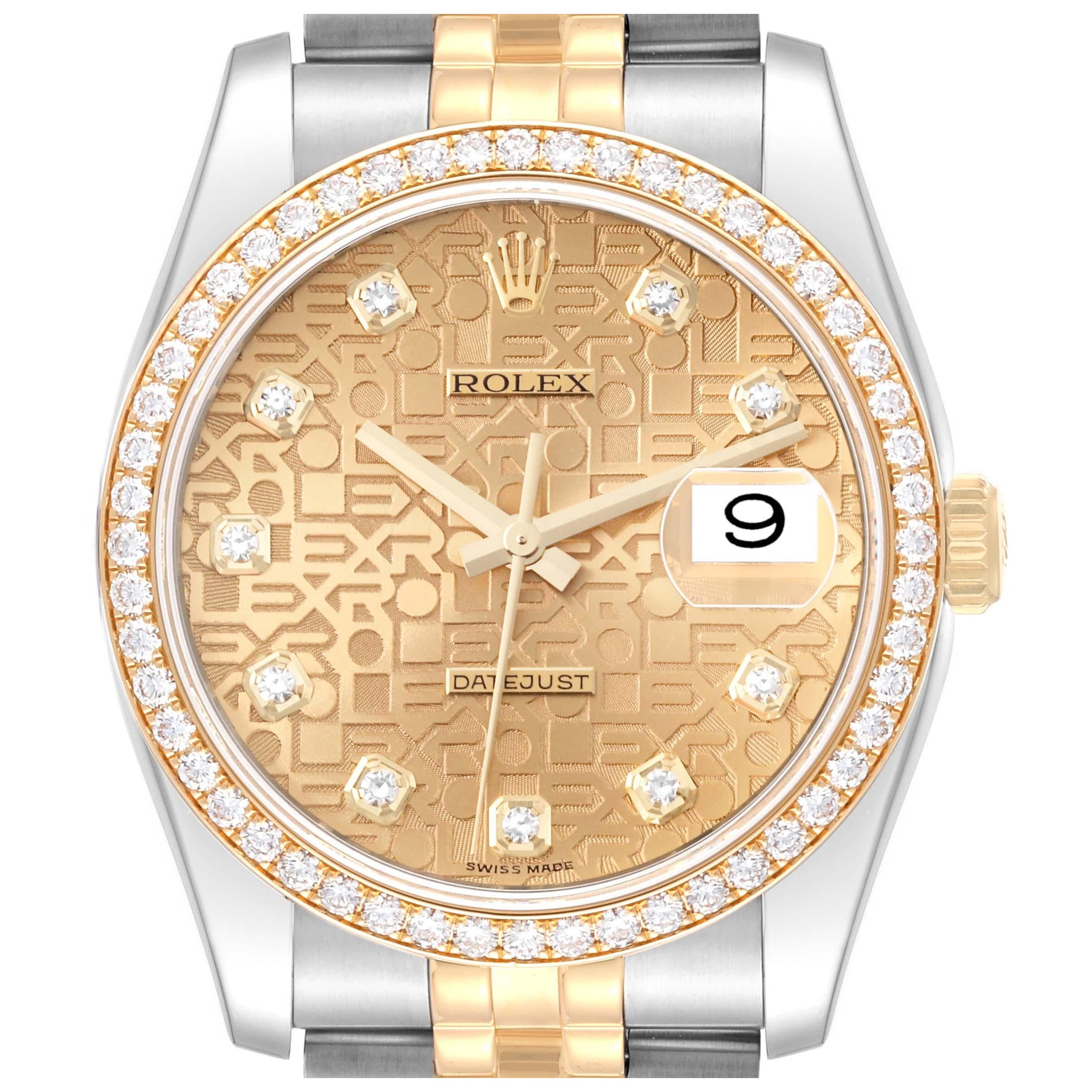 Rolex Datejust Anniversary Dial Steel Yellow Gold Diamond Men's Watch 116243 For Sale