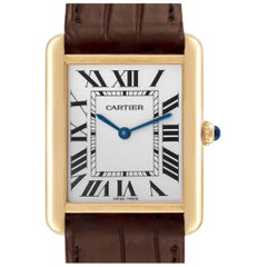 Cartier Tank Solo Yellow Gold Steel Brown Strap Mens Watch W1018855
