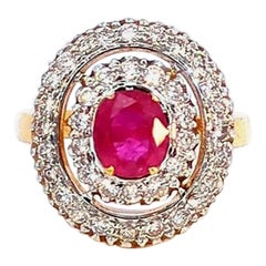 1.1 Carat Ruby and Diamond Halo 18K Gold Ring