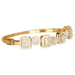 Bracelet Halo en or massif 18k serti de diamants baguettes et ronds