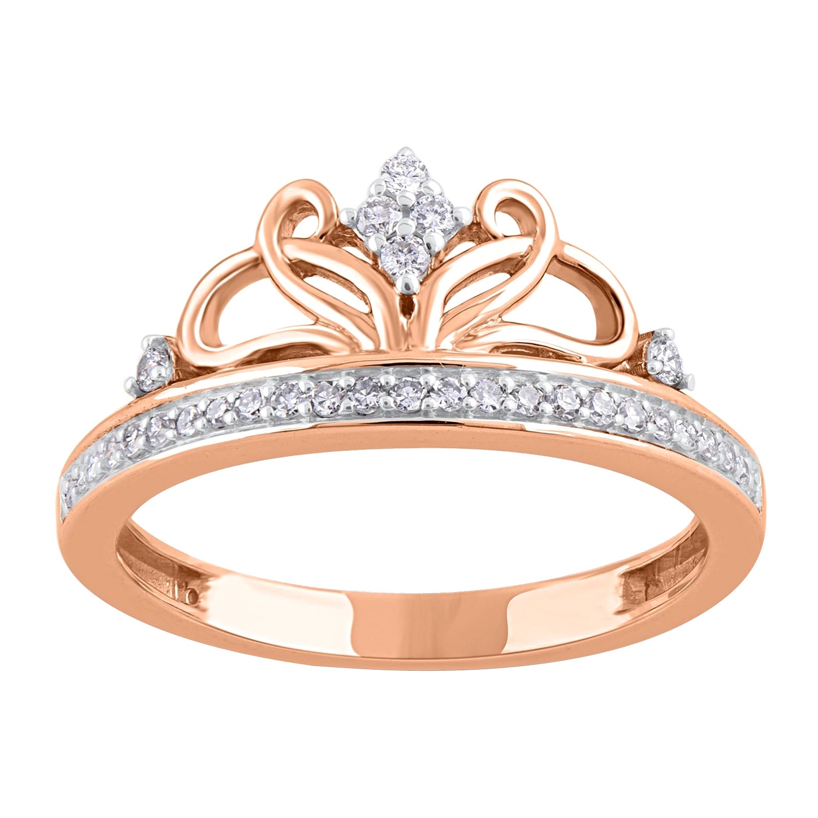 TJD 0.20 Carat Natural Round Diamond 14 Karat Rose Gold Princess Tiara Ring For Sale