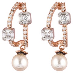 Pearl Drop Diamond Earrings Set in 18K Solid Gold