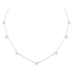 14k Solid White Gold Star Diamond Chain Necklace Gift For Her