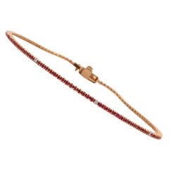18k Solid Rose Gold Stackable Dainty Round Ruby Diamond Tennis Bracelet