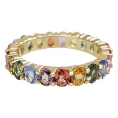 NO RESERVE! 4.38Ct Multi Color Sapphire Eternity Band - 14kt Yellow gold - Ring