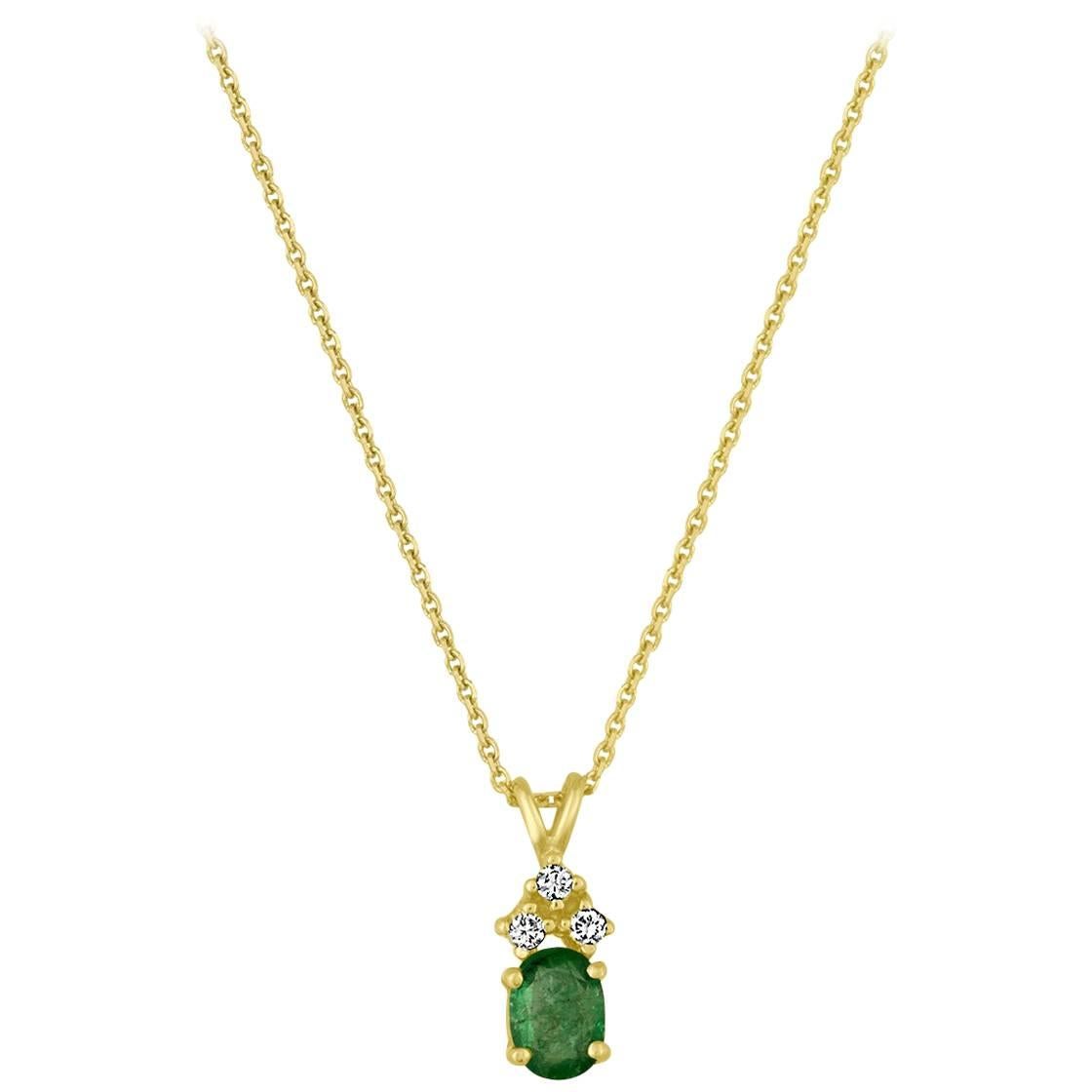 Emerald And Diamond Gold Drop Pendant Necklace