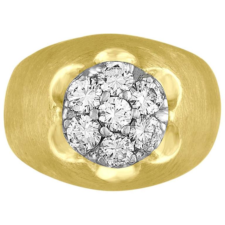 1.05 Carats Diamond Cluster Men's Gold Satin Finish Ring at 1stDibs ...