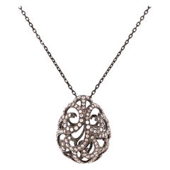 Fei Liu Diamond 18 Karat Black Gold Filigree Egg Pendant Necklace