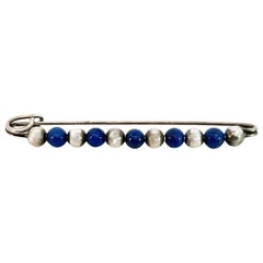Tiffany & Co Estate Lapis Bobby Pin Brooch Sterling Silver 9 mm