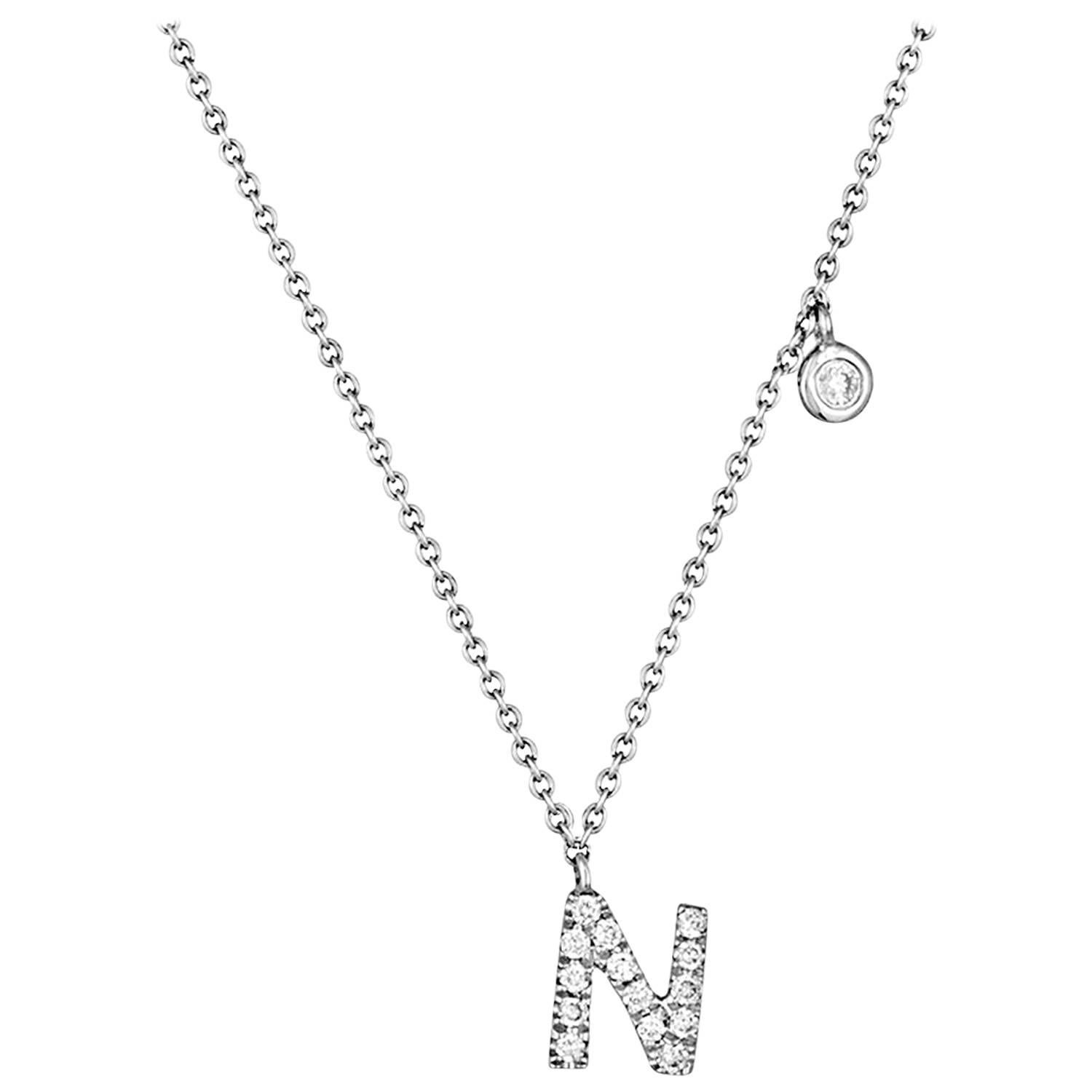 Initial Letter "N" Diamond Gold Pendant Charm Necklace