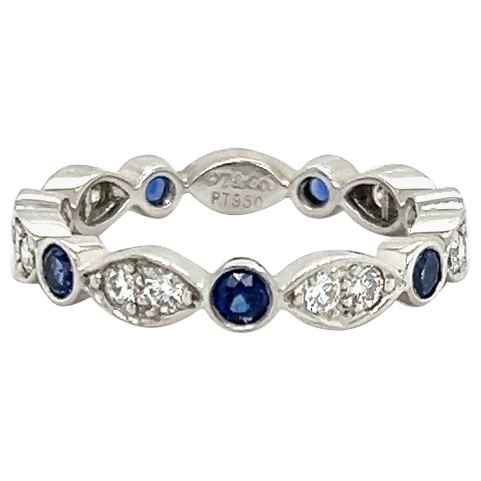 Tiffany & Co. Platinum & Diamond Sapphire Band Ring Stackable Size 5.75 For Sale