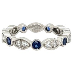 Tiffany & Co. Platinum & Diamond Sapphire Band Ring Stackable Size 5.75