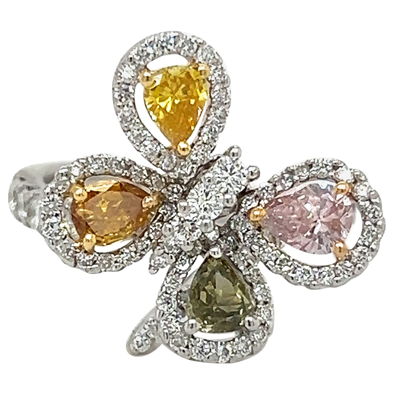 Pink Diamond Butterfly Design Fancy Color Cocktail Ring 18k White Gold For Sale