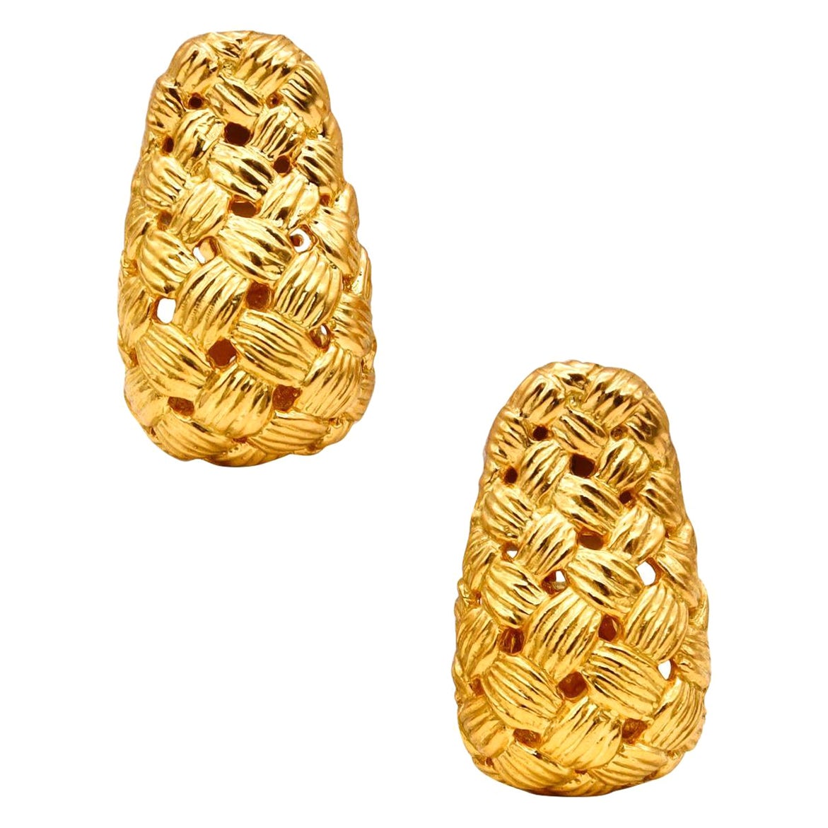 Angela Cummings 1981 New York Studios Woven Mesh Earrings Solid 18Kt Yellow Gold For Sale