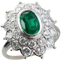 Emerald Diamond Gold Cluster RIng