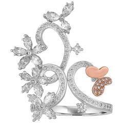 1.00 Carats Diamond Gold Flower Branch Ring 7