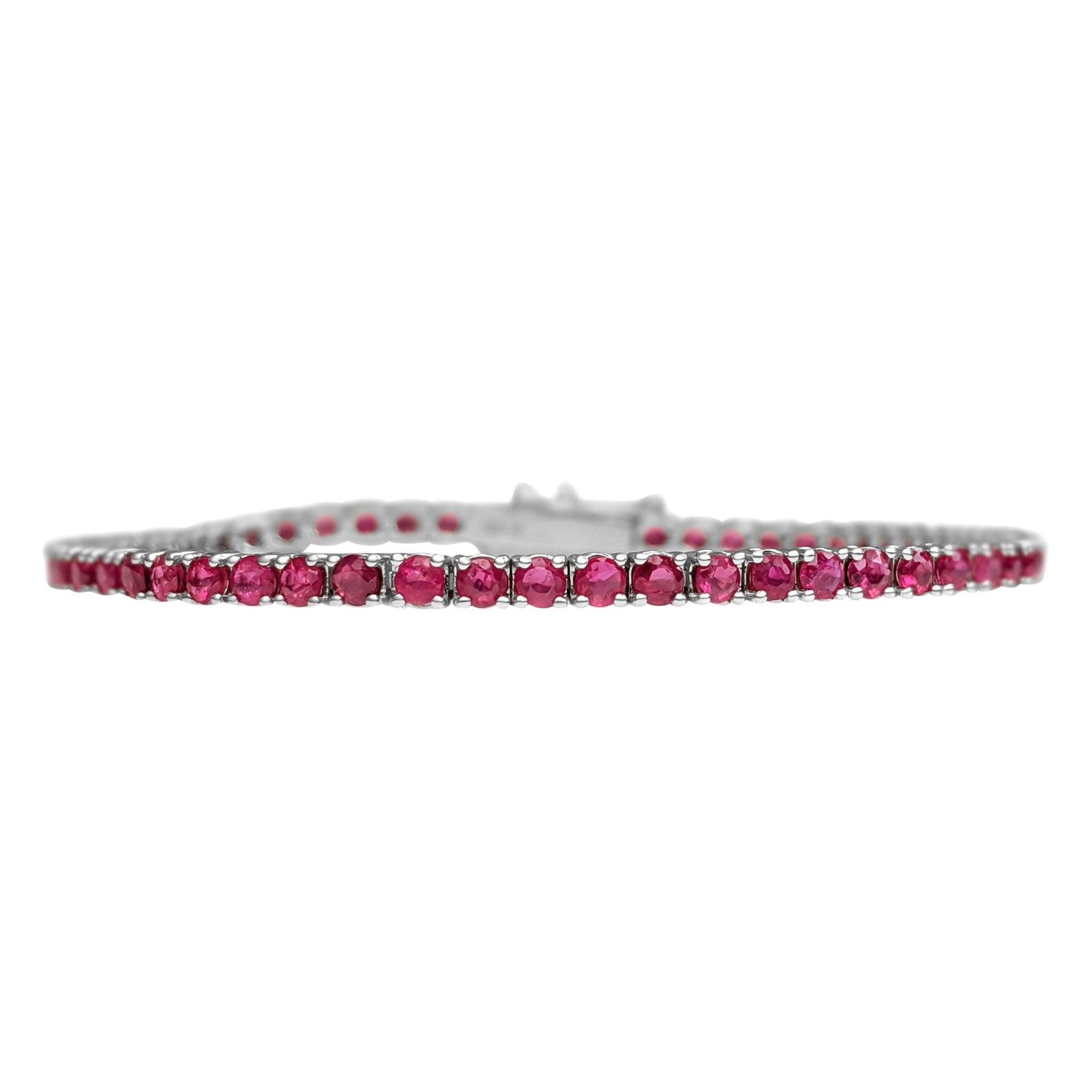 NO RESERVE! 4.88Ct Natural Rubies Tennis Riviera - 14kt White gold - Bracelet