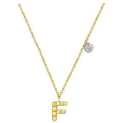 Initial Letter "F" Diamond Gold Pendant Charm Necklace