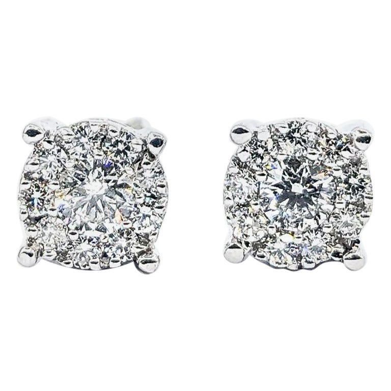 .73ctw Diamond Cluster Stud Earrings In White Gold For Sale