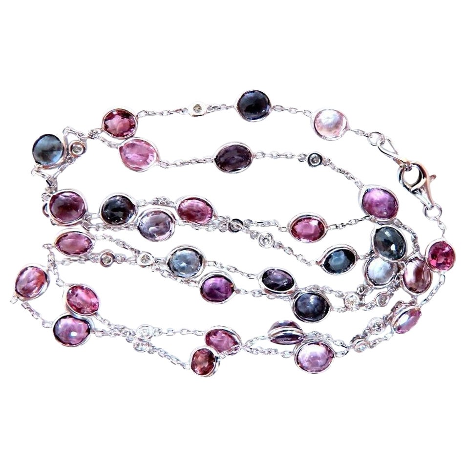 25.10ct multi-colored natural spinel diamonds yard necklace 25 inch 14kt gold For Sale