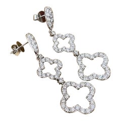 Diamond Clover Drop Earrings 3.44 Carat Total Weight in 18k White Gold